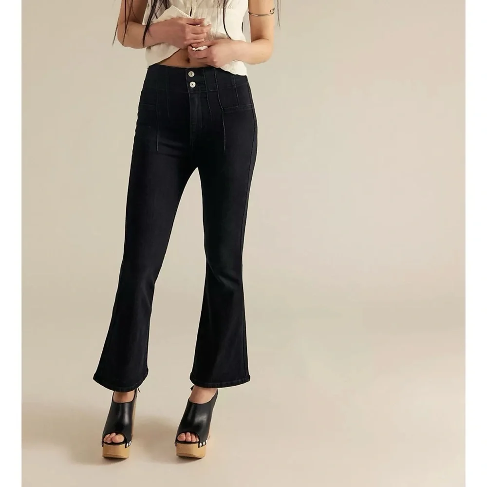 NWT Free People Jayde Crop High Flare Jeans Black 28